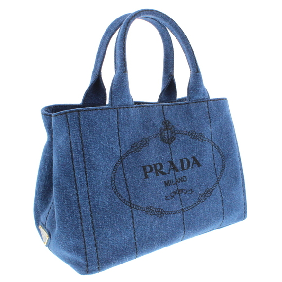 Prada Canapa Tote Bag Unused Navy Blue Denim - Picture 4 of 8